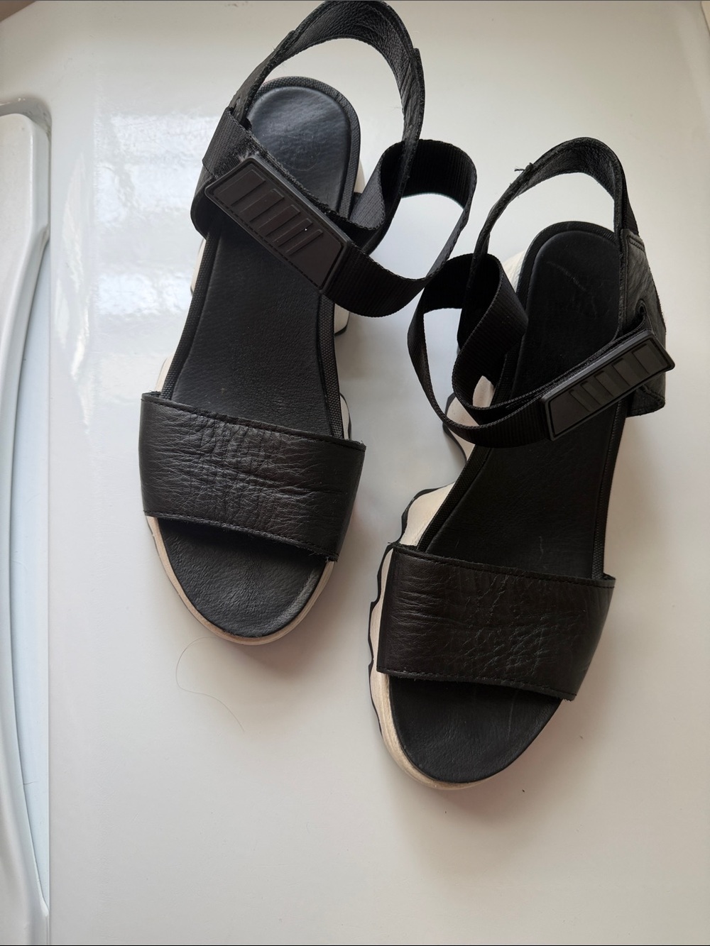 Sorel Black Leather Slingback Sandals